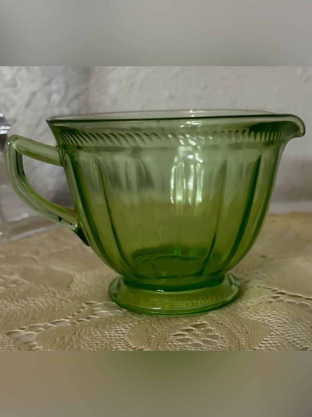 Green Uranium Depression Glass Creamer